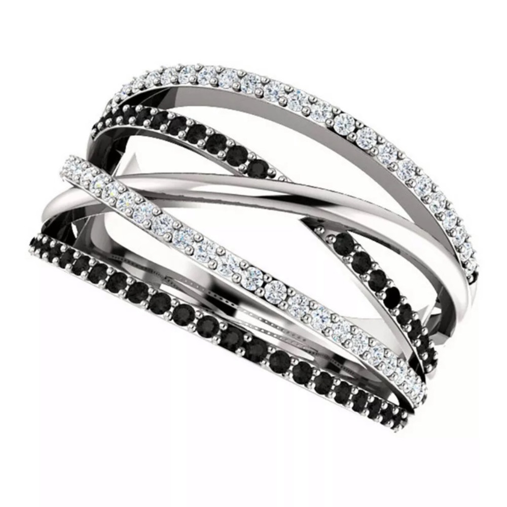 925 Silver Rings Black & White Sapphire New Ring - Picture 4 of 6
